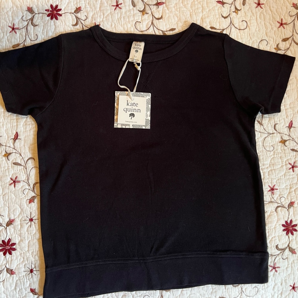 NEW 2 KATE QUINN girls Boxy Tee Shirts Solid Short sleeve Rust & Black - size 7y - Picture 2 of 6